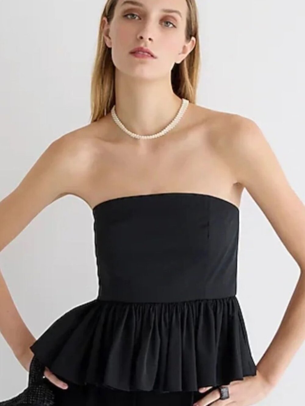 J Crew Taffeta Strapless Peplum Top black size 6 Holiday